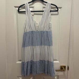 LOfT Blue and White Striped Tier Mini Dress